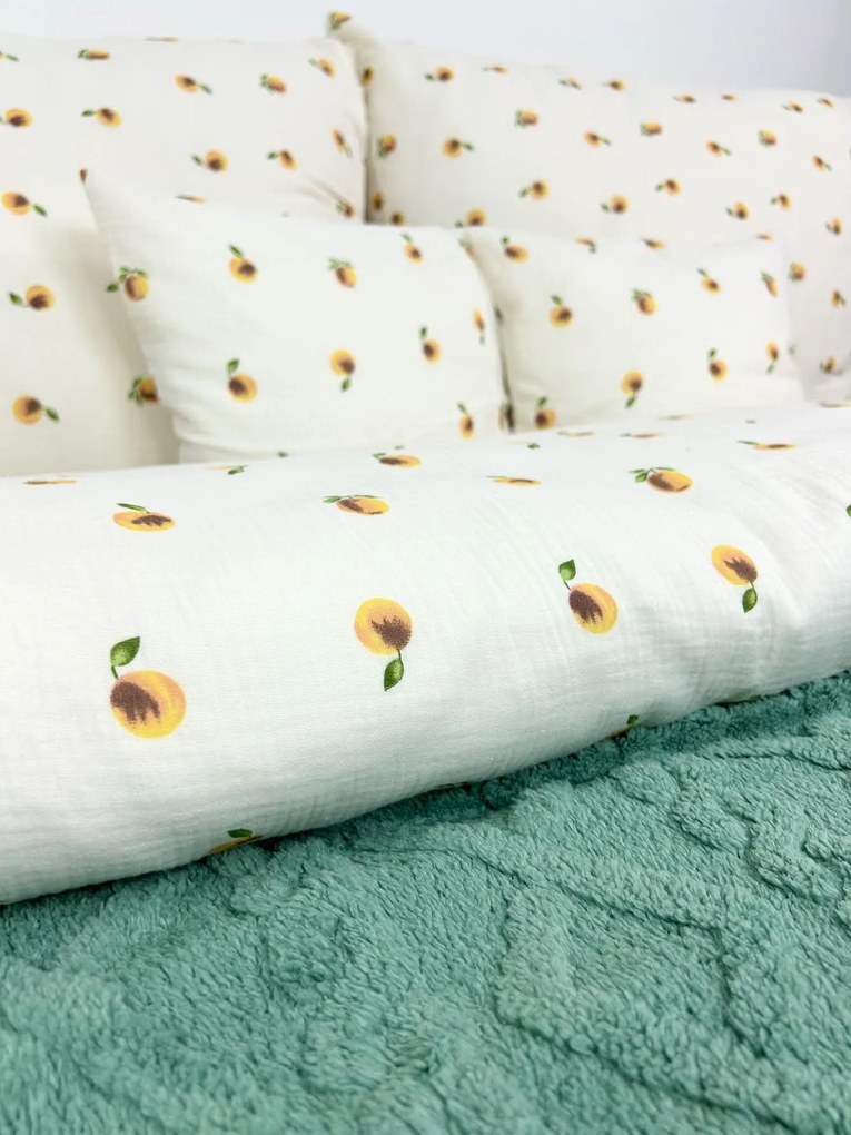 Letné mušelínové obliečky Peach 140x200 – broskyňový motív, 100 % bavlna, jemné, priedušné, hypoalergénne