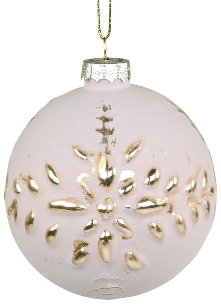 Pudrovo - zlatá sklenená vianočná guľa I - Ø  8cm