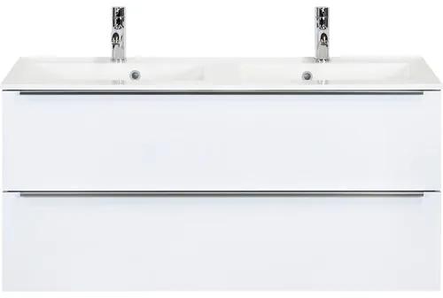 Kúpeľňový nábytkový set Pulse 120 cm s dvojitým umývadlom 2 zásuvkami biela vysoko lesklá