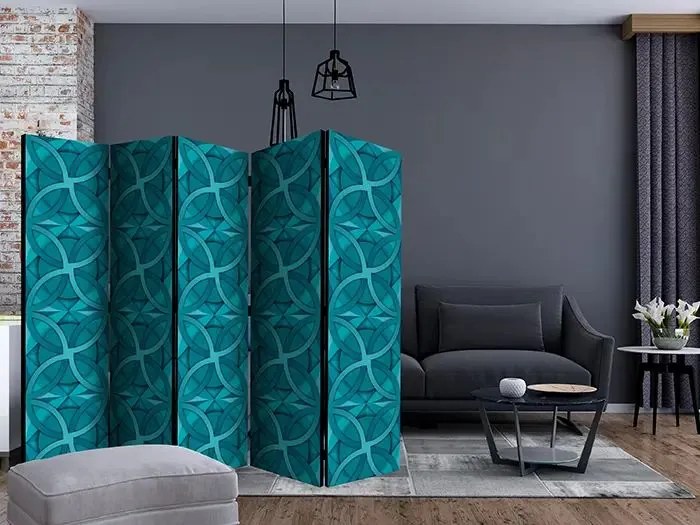 Paraván - Geometric Turquoise II [Room Dividers] Veľkosť: 225x172, Verzia: Akustický