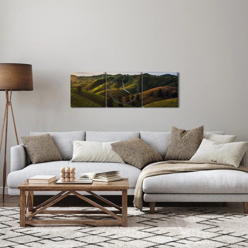 Obraz - Výhľad na thajské kopčeky (s hodinami) (90x30 cm)