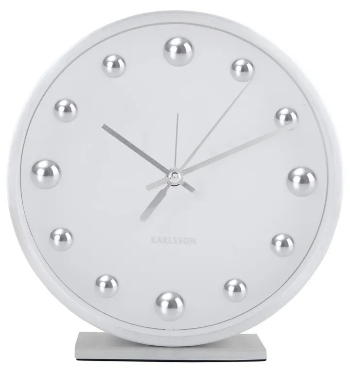 Dizajnové stolové hodiny/budík Karlsson 5970WHbiely, priemer 16 cm