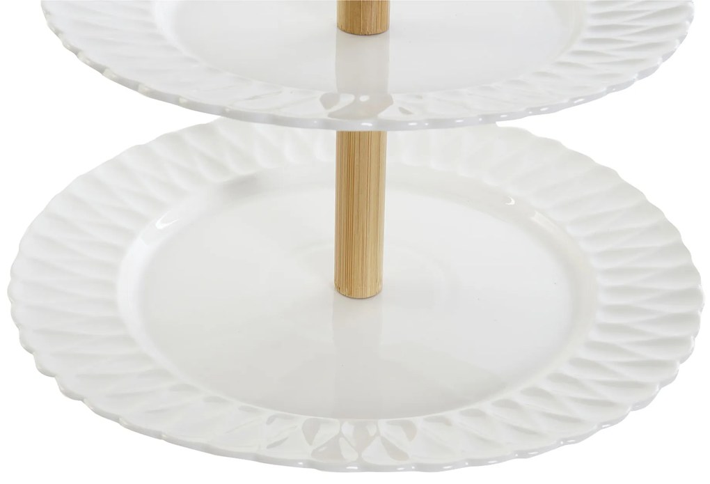 Poschodový podnos "WHITE DROP" porcelán-bambus, 27,5x27,5x32,5 cm