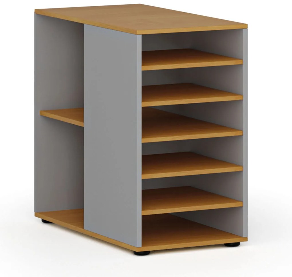 Prístavná policová skrinka k pracovnému stolu PRIMO GRAY, ľavá, sivá/buk