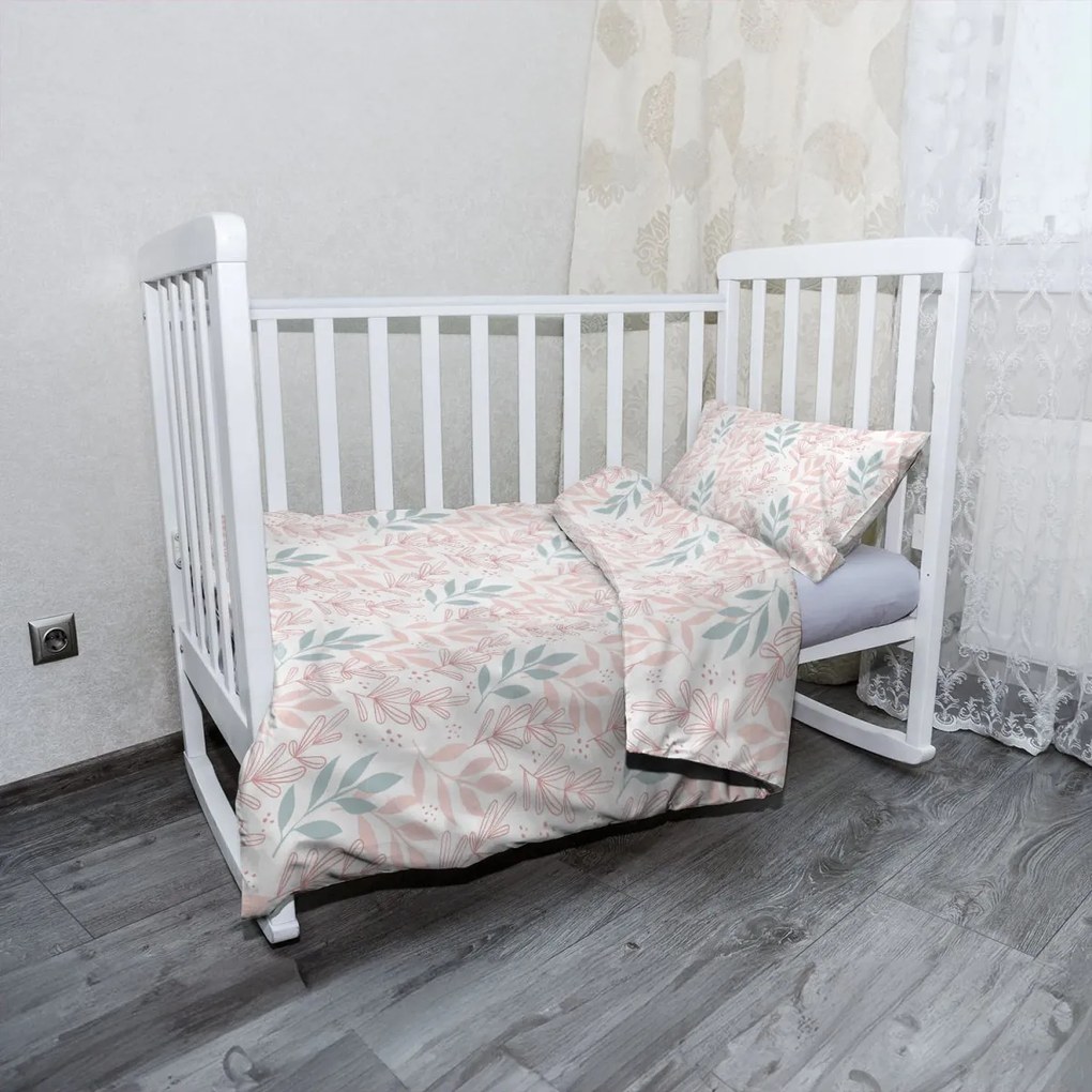 Sablio Mikroplyšové detské obliečky do postieľky Ružové a modré lístky - 130x90 / 40x60