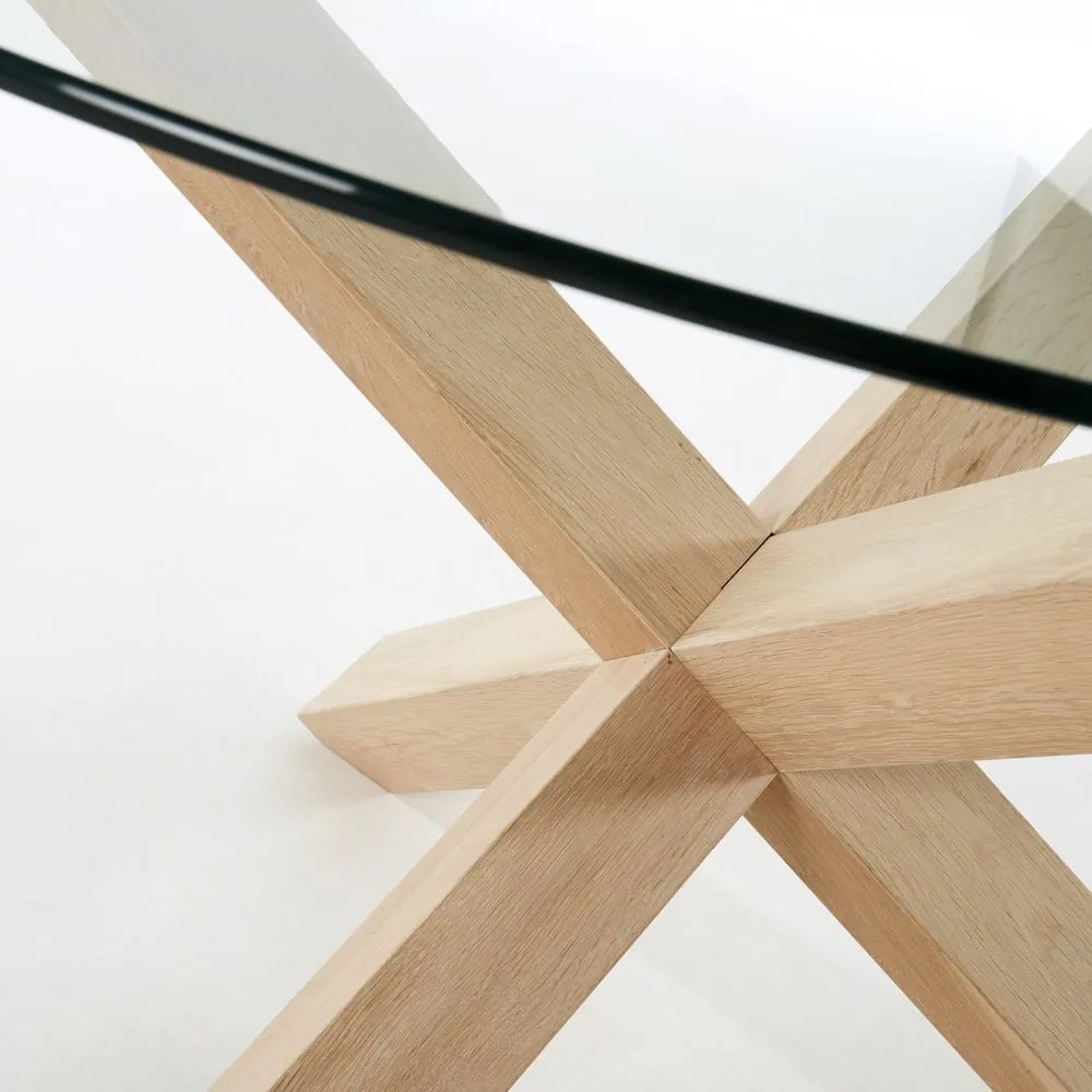 Dubový jedálenský stôl se skleněnou doskou Kave Home Nori, ø 120 cm