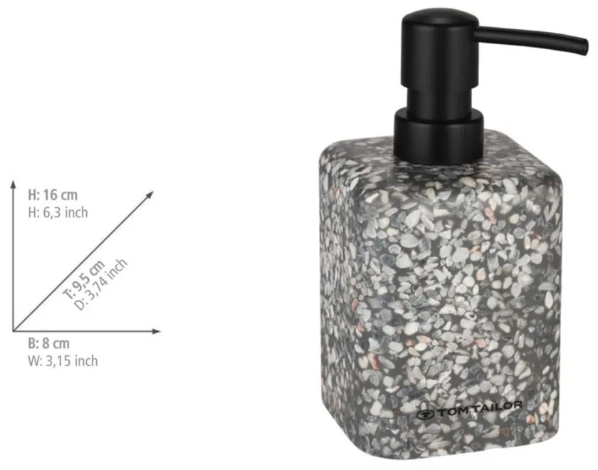 Sivý dávkovač mydla z polyresínu 270 ml Tom Tailor T-Terrazzo – Wenko