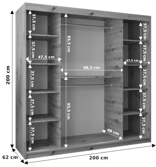 Šatníková skriňa 200 cm Eclipse (dub artisan + dub artisan). Vlastná spoľahlivá doprava až k Vám domov. 1063437