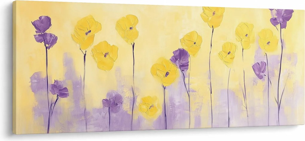 Obraz - Fialové a žlté kvietky (120x50 cm)