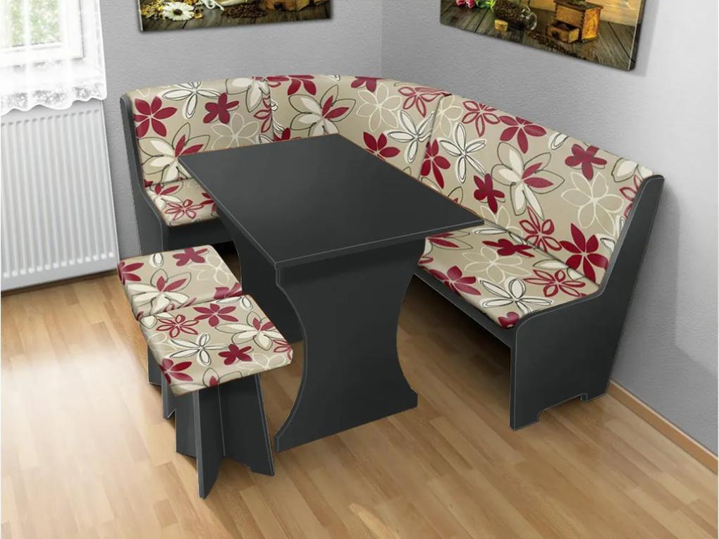 Nabytekmorava Jedálenská rohová lavica sa štokrlemi a stolom farba lamina: agát (akát), čalúnenie vo farbe: Mega 017 bordo