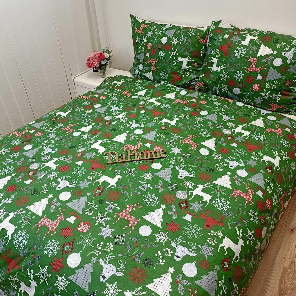 Obliečky bavlnené Vianočné obliečky Sviatočný mix zelený TiaHome - 1x Vankúš 90x70cm, 1x Paplón 140x200cm