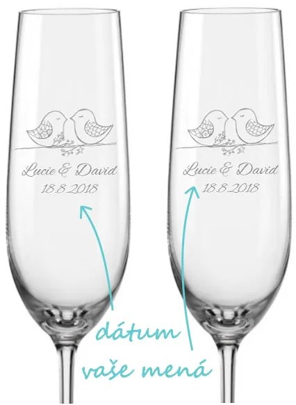 Svadobné poháre na sekt Vtáčie súznenie, 2 ks