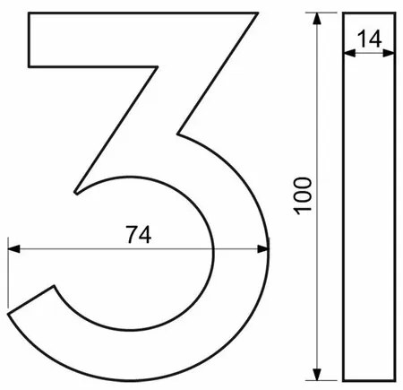 Hliníkové číslo 3 3D štruktúrovaný povrch RN.100LV.3.AL.AM.3D