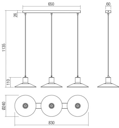 Redo 01-4056 - Luster na lanku FRESNO 3xE27/42W/230V