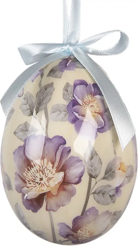 6ks dekorácie biele a béžové závesné vajíčko s kvetmi Spring Egg - Ø 7*10 cm
