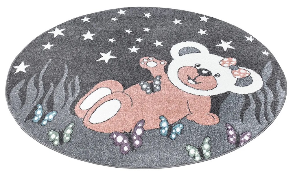 Dekorstudio Okrúhly sivý detský koberec ANIME - medvedík 916 Priemer koberca: 120cm