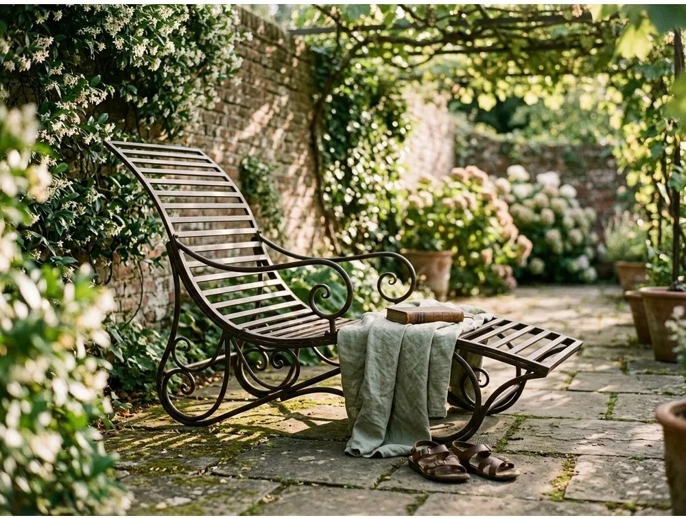 Tmavohnedé kovové záhradné ležadlo Kuwa – Garden Pleasure