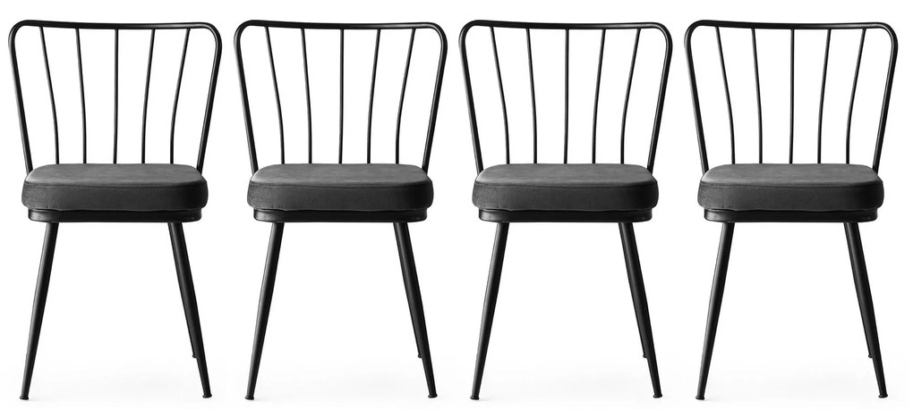 Súprava 4 ks jedálenských stoličiek Yildiz čierna/tmavosivá