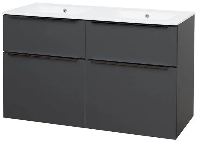 Mereo Mailo, kúpeľňová skrinka s keramickým umývadlom 121 cm, antracit, čierne madlo, MER-CN533B