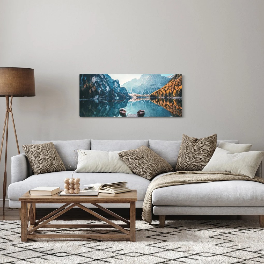 Obraz - Lode na jazere Braies (120x50 cm)