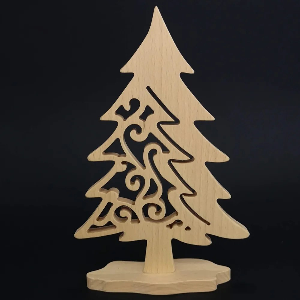 AMADEA Drevený 3D strom ihličnatý s prierezom, masívne drevo, výška 21 cm