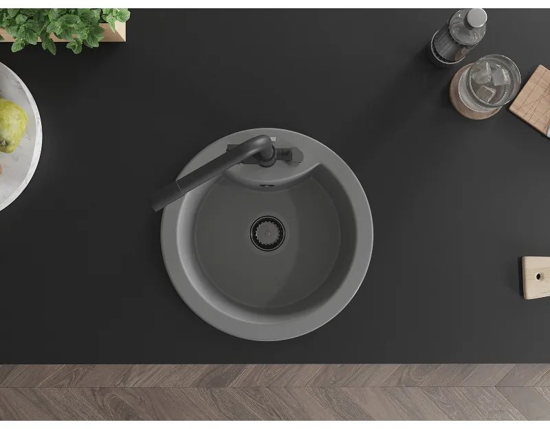 Mexen Diego, 1-komorový granitový drez 488x488x167 mm, čierna batéria Duero, šedá, 6512-71-671600-70-B