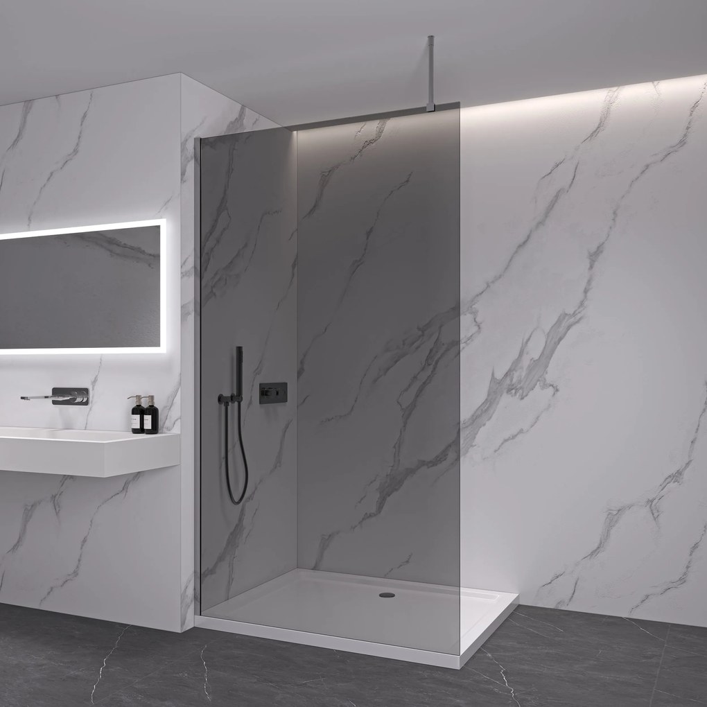 CERANO - Sprchová zástena Walk-in Onyx Top L/P - guľatá vzpera - chróm, grafitové sklo - 120x200 cm, CER-CER-8050BD1425