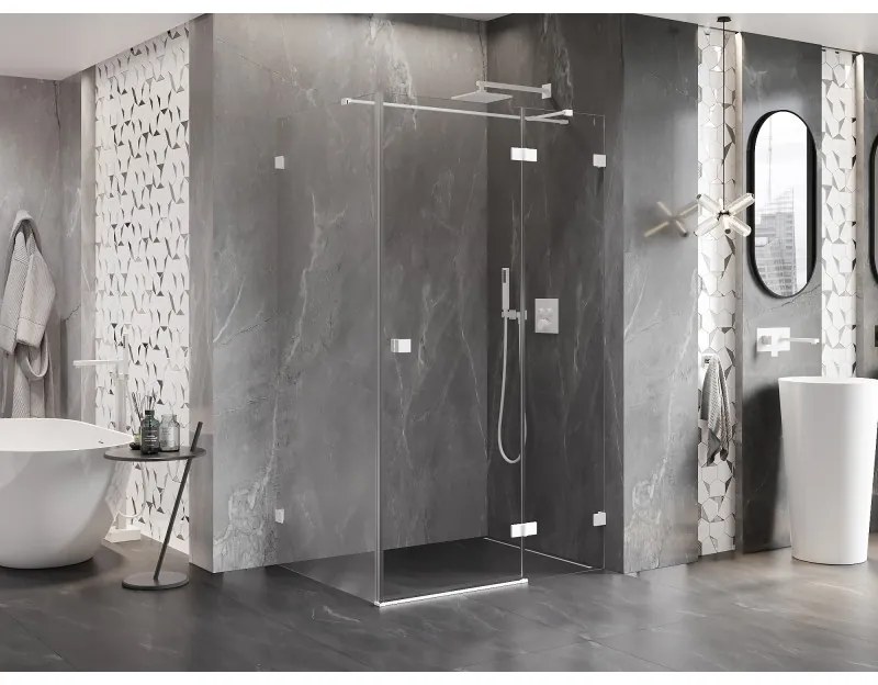 Mexen Lunar T, výklopný sprchový kút pravý 115 x 100 cm, 8mm číre sklo, biely profil, 834T-115-100-20-00-P