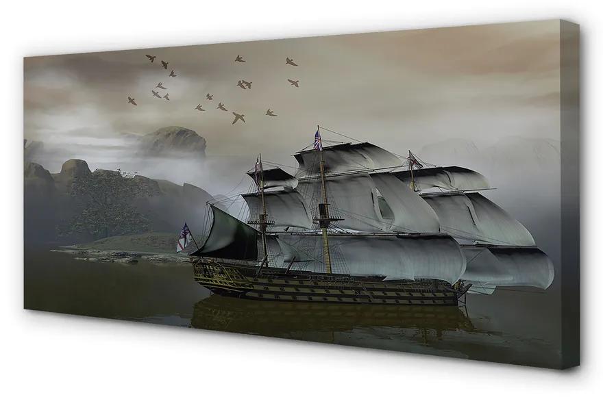 Obraz canvas morské loď hory 100x50 cm