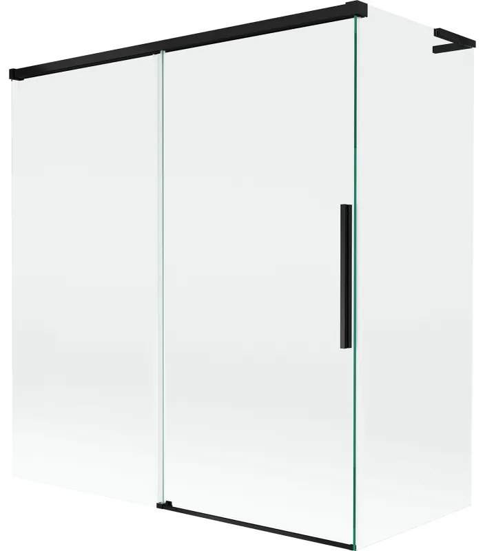 Mexen Rox, L posuvná 2-krídlová vaňová zástena 150 + 70 x 150 cm, 8mm číre sklo, čierny matný profil, 8C9L-150-070-70-00