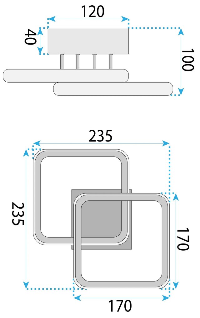 Toolight Toolight, LED stropné svietidlo 23x23cm, 22W, 3000K, LHJ074-C, čierna matná, OSW-50034