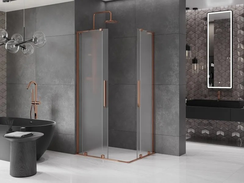 Mexen Velar L Duo, sprchový kút s posuvnými dverami 100 x 90 cm, 8mm sklo námraza, ružové zlato, 871-100-090-02-33-60