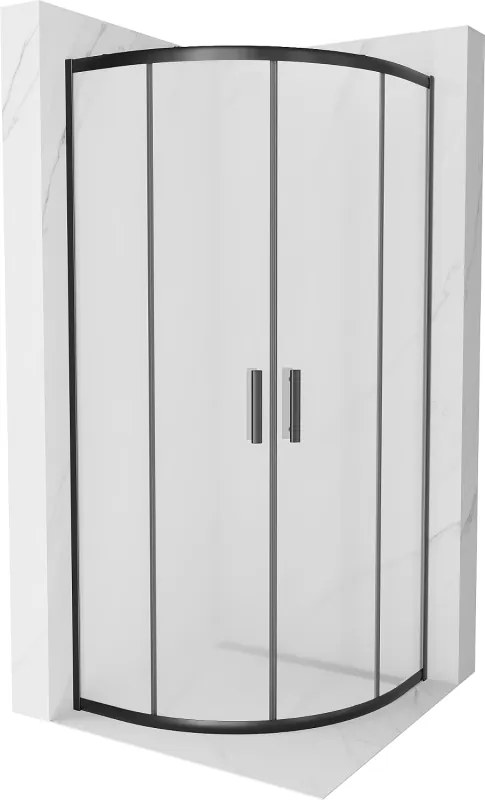 Mexen Rio, štvrťkruhový sprchovací kút s posuvnými dverami 80(dvere) x 80(dvere) x 190 cm, 6mm sklo námraza, čierny profil, 863-080-080-70-30