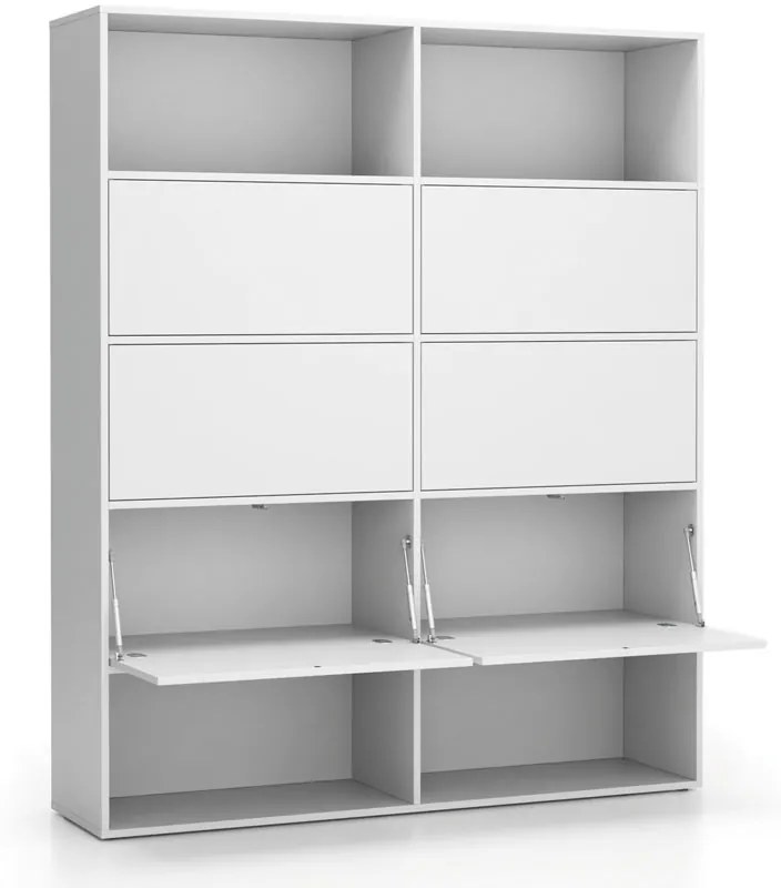 Široký kancelársky policový regál LAYERS, 6 boxov, 1582 x 400 x 1905, biela