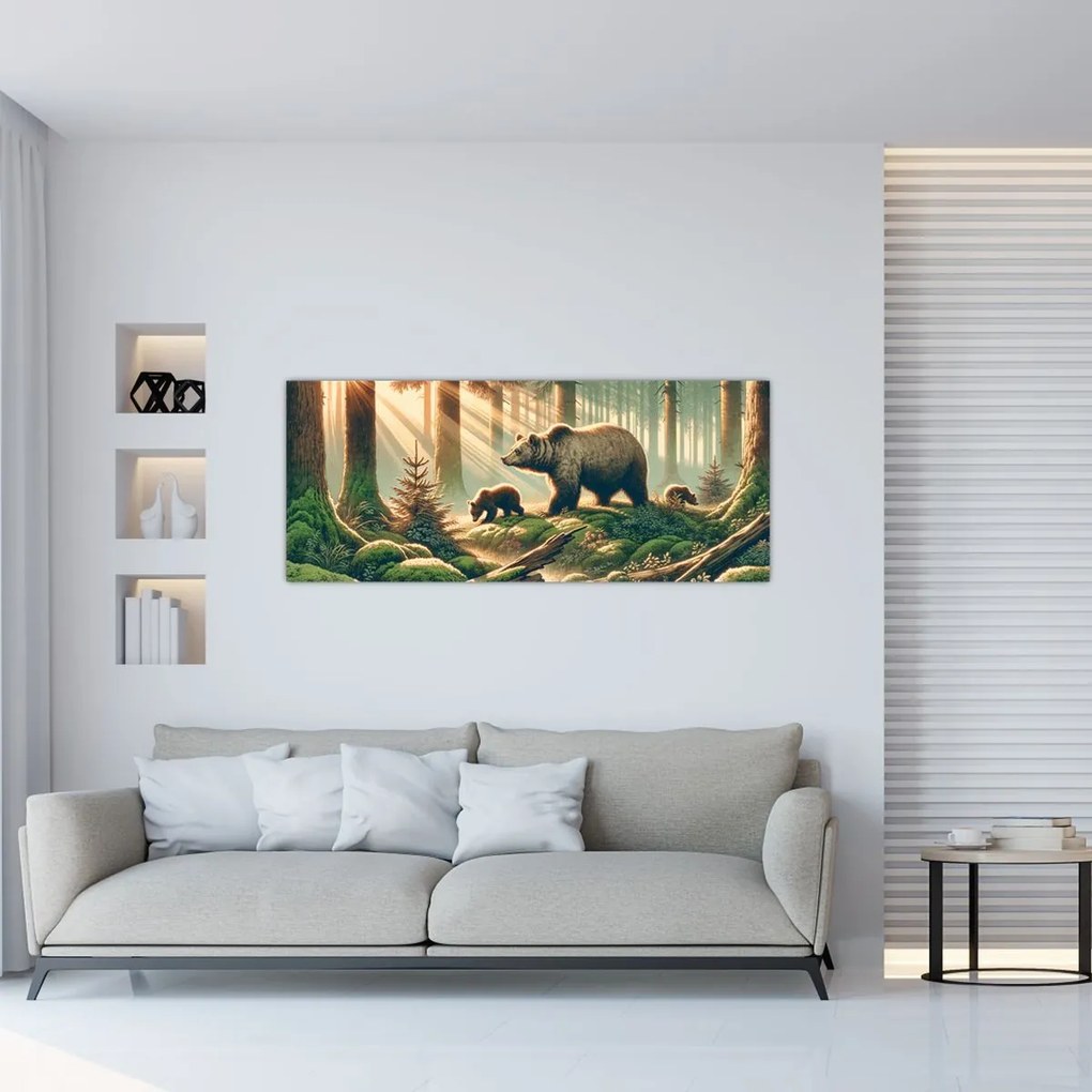 Obraz - Medvede v lese (120x50 cm)