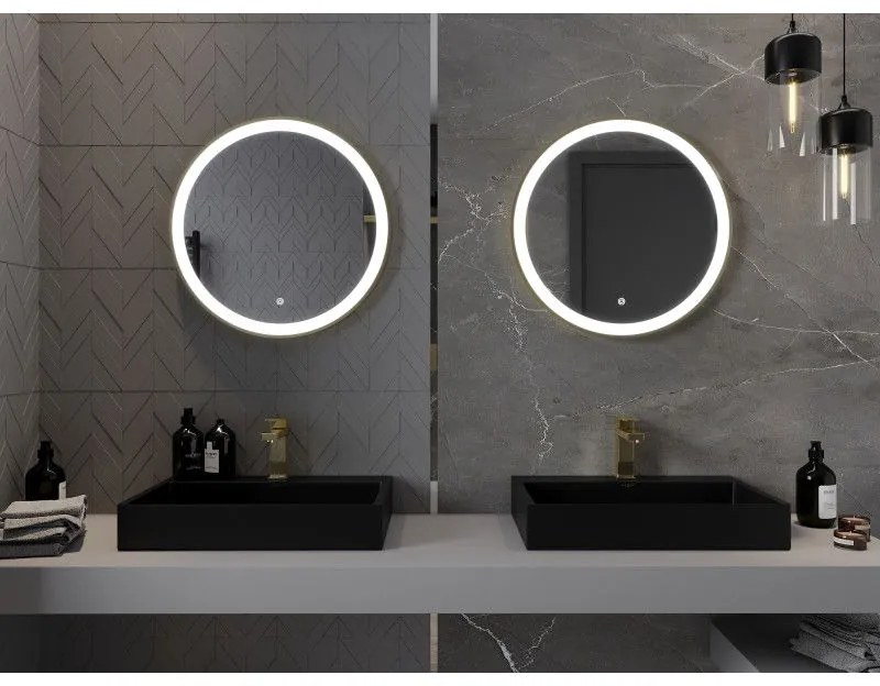 Mexen Esso, okrúhle LED podsvietené kúpeľňové zrkadlo 60 cm, 6000K, vykurovacia podložka proti zahmlievaniu, zlatý rám, 9825-060-060-611-50