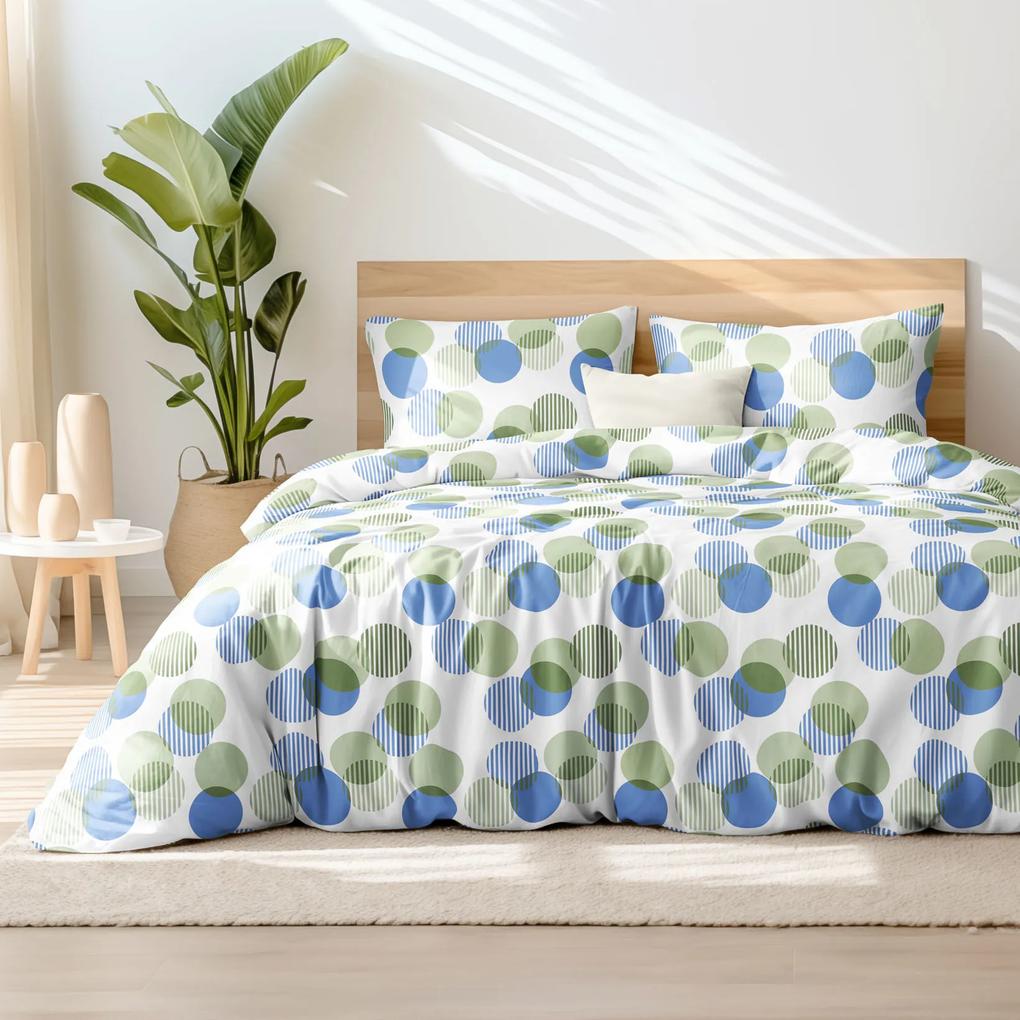 Goldea saténové posteľné obliečky deluxe - zelenomodré prúžkované kruhy 140 x 220 a 70 x 90 cm