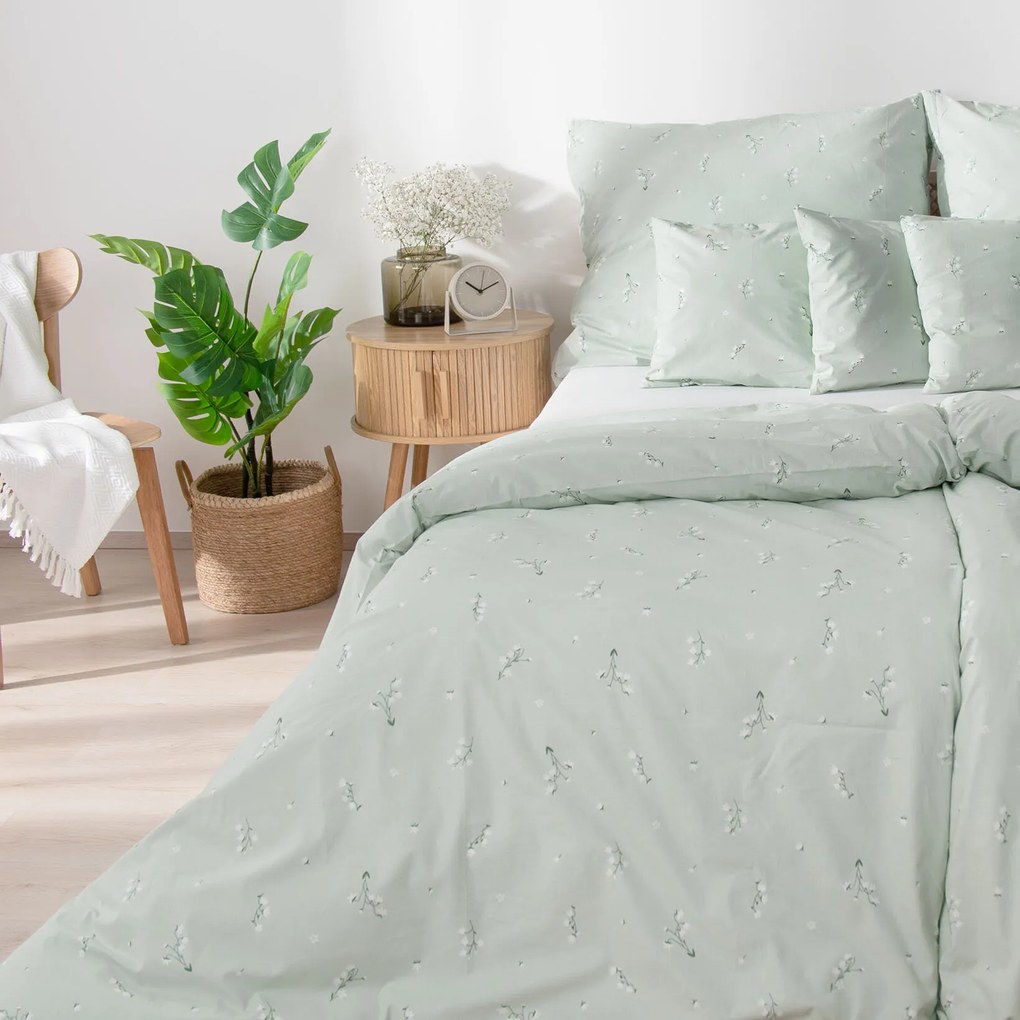 Goldea bavlnené posteľné obliečky - konvalinky 140 x 220 a 70 x 90 cm