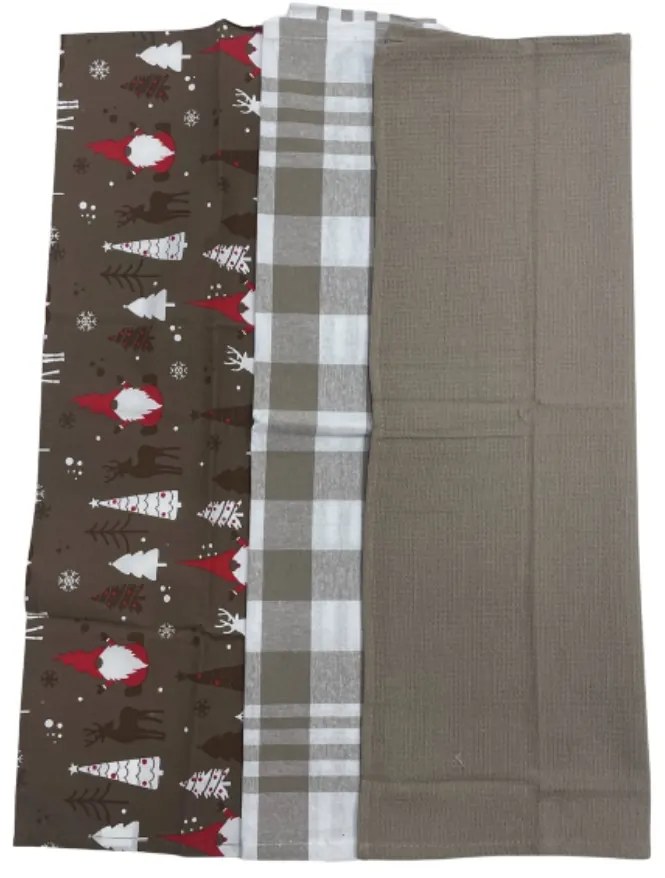 Bavlnené utierky na riad Vianočné Christmas hnedé 45x70cm 3ks TiaHome