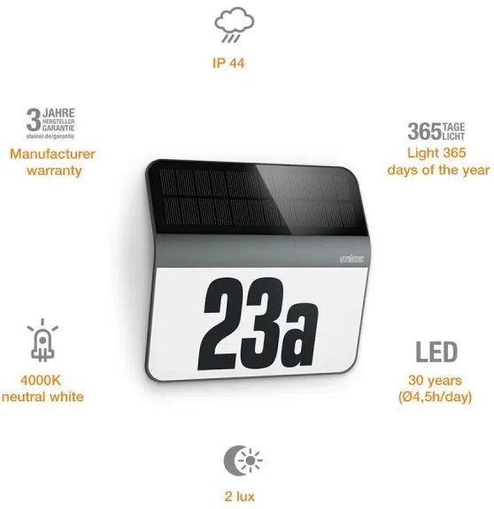 STEINEL 035730 - LED Solárne domové číslo XSolar LH-N LED/0,03W IP44