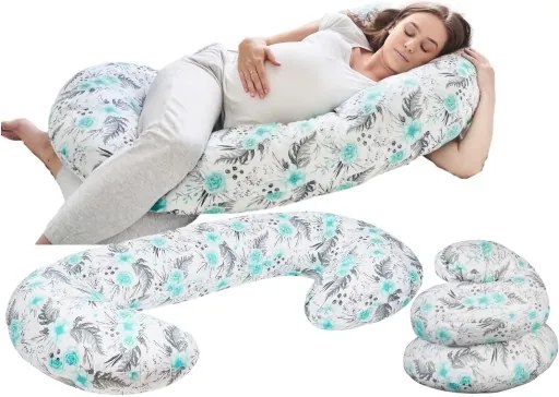 Tehotenský a dojčiaci vankúš BABYMAM PREMIUM 300 cm 3v1 - Kvety v záhrade mätové