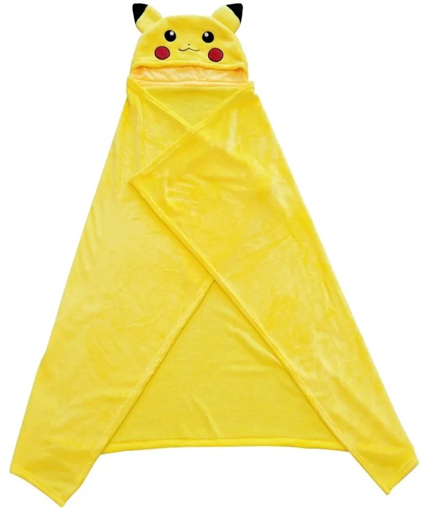 Coral fleece deka s kapucňou Pokémon Pikachu - 120 x 150 cm