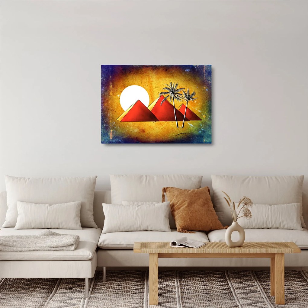 Sklenený obraz maľovaných egyptských pyramíd (70x50 cm)
