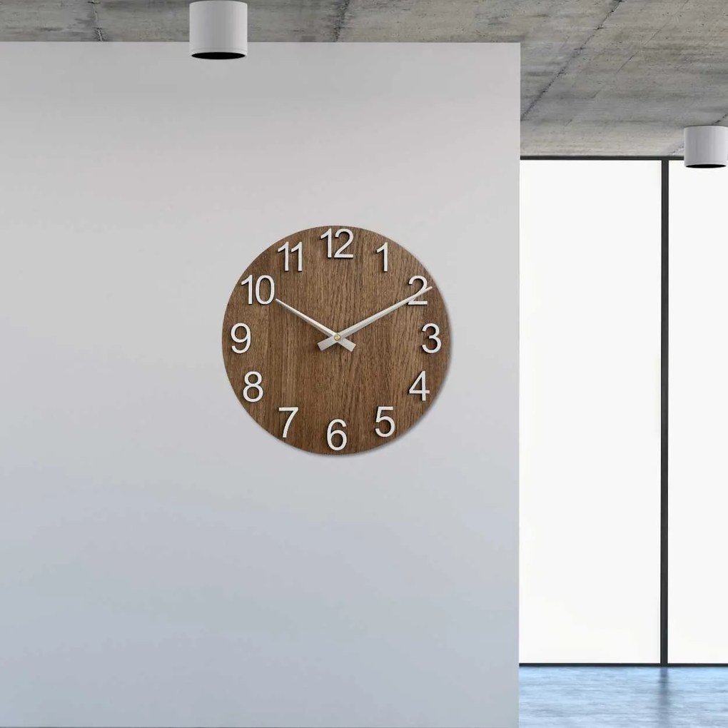 Elegantné hodiny z prírodného dreva na stenu | TORRHTO: HDF - Biela 30 cm 4623-107690 MAS017-3073-silver-hands