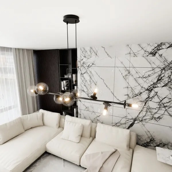 Luster na lanku ROSSI 8xE14/10W/230V čierna/číra