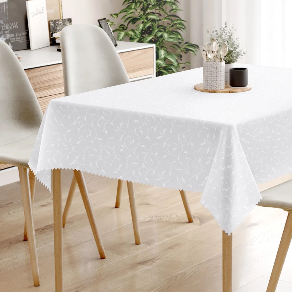 Goldea sviatočný hranatý teflónový obrus - biely s velkými ornamentami 50 x 100 cm