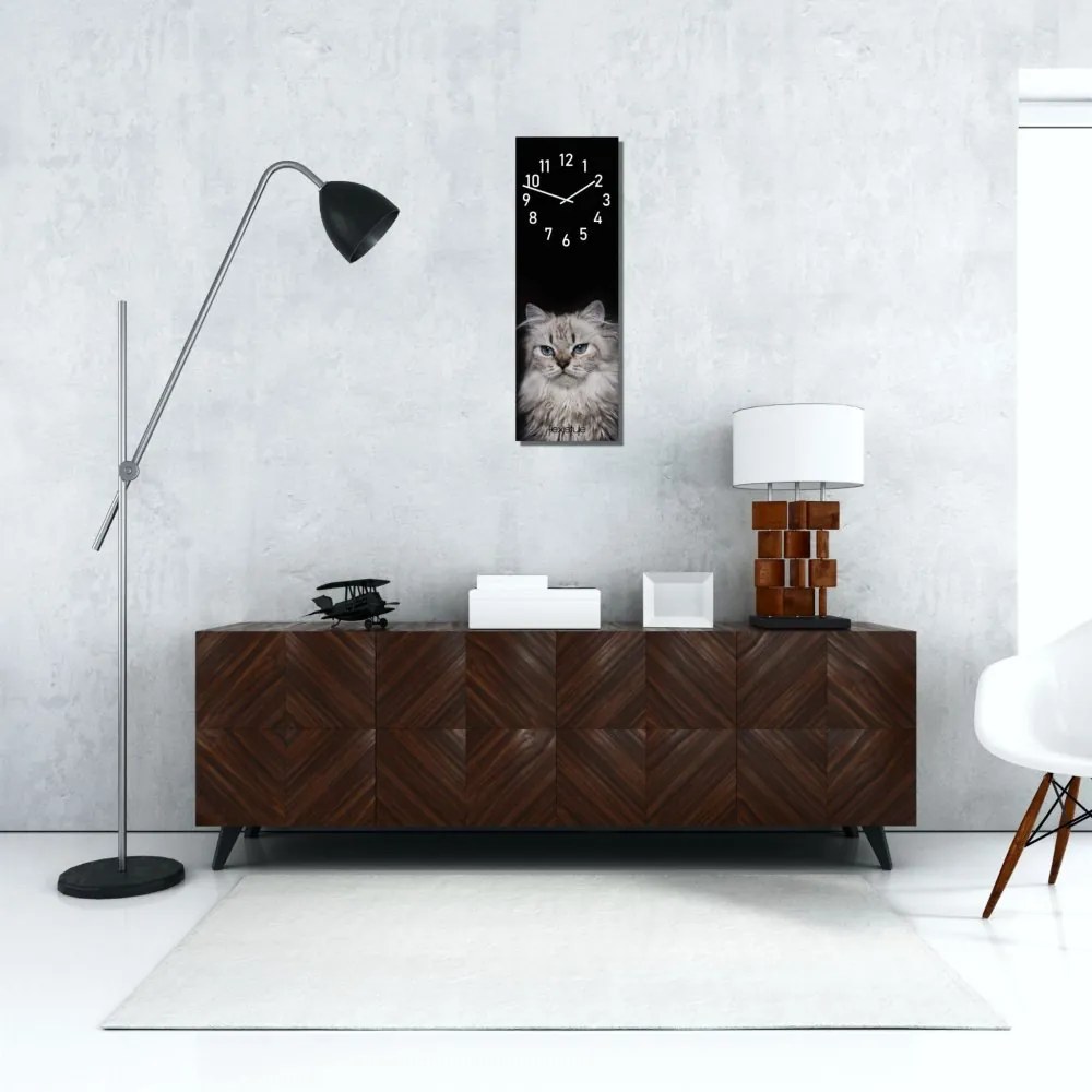 Čierne detské nástenné hodiny 20 x 60 cm mačka