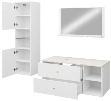 Kúpelňový nábytok Kiago II (biela matná + mramor bianco + zlatá) (s umývadlom a sifónom). Vlastná spoľahlivá doprava až k Vám domov. 1103962