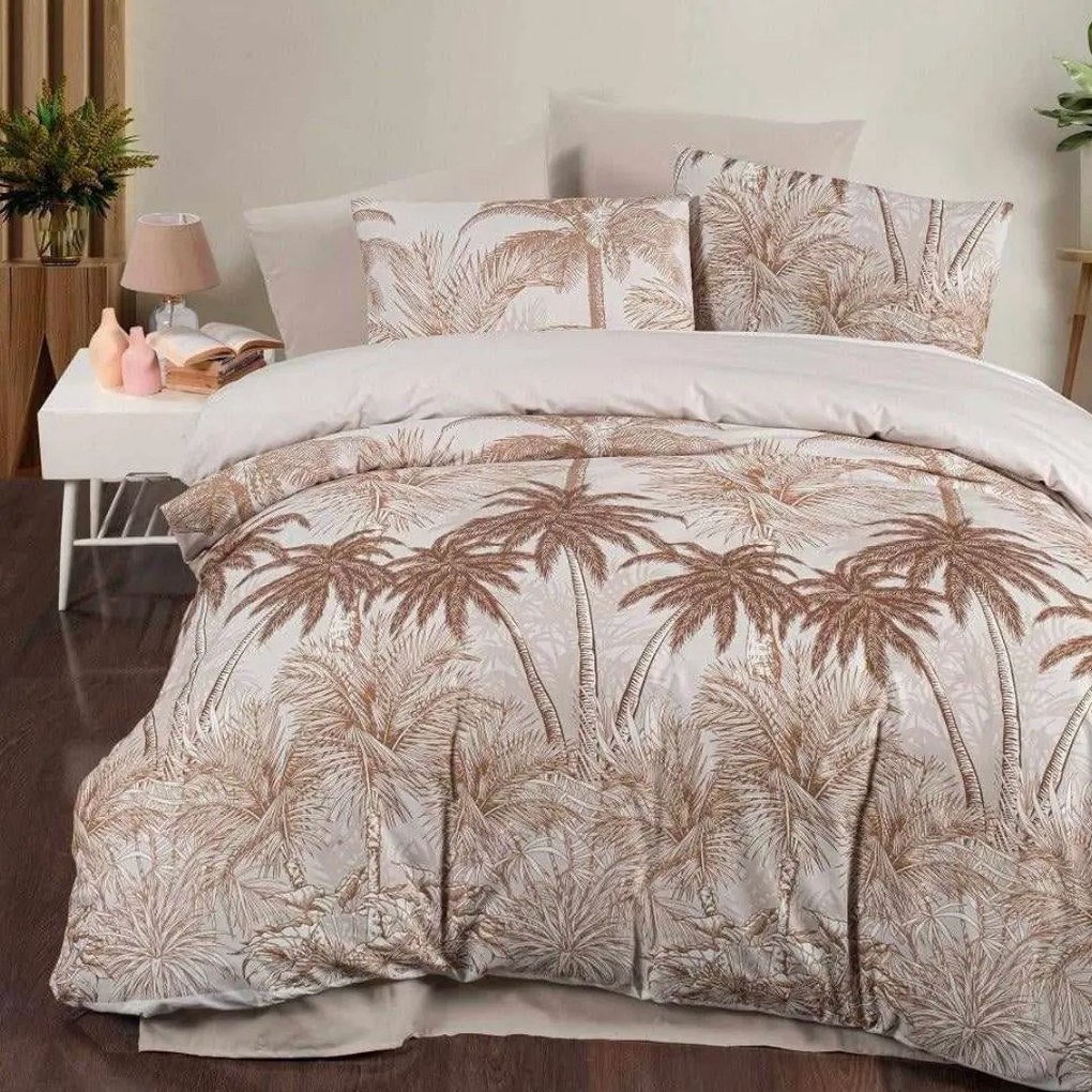 Obliečky bavlnené Hawai hnedé 200x140cm+90x70cm TiaHome