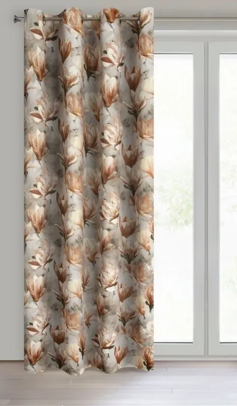 Tmavobéžový kvetinový záves LARI 140x250cm